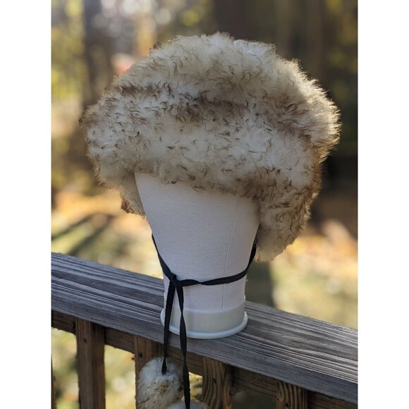 Vintage 60s Sheepskin Shearling Fur Hat With Pom Poms Made in Italy Boho Winter - Picture 13 of 16